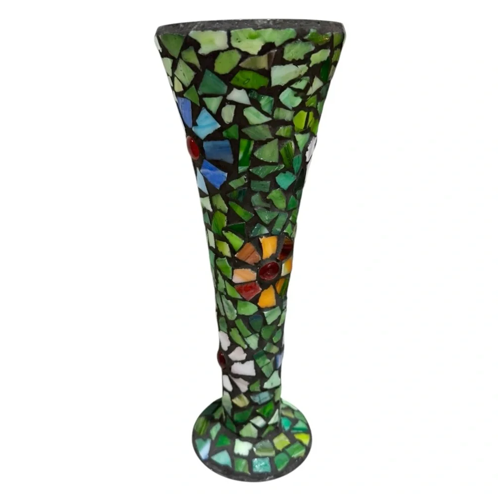 Vintage Glass Mosaic Trumpet Vase - Picture 2 of 5